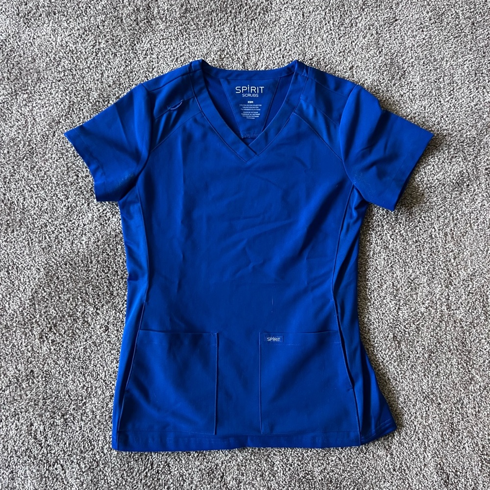 Spirit Women's Bright Blue Short Sleeve Scrub Top